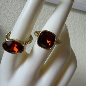 New Set of 2 Heidi Daus "Ring It Up" Cognac Color Crystal Stack Rings